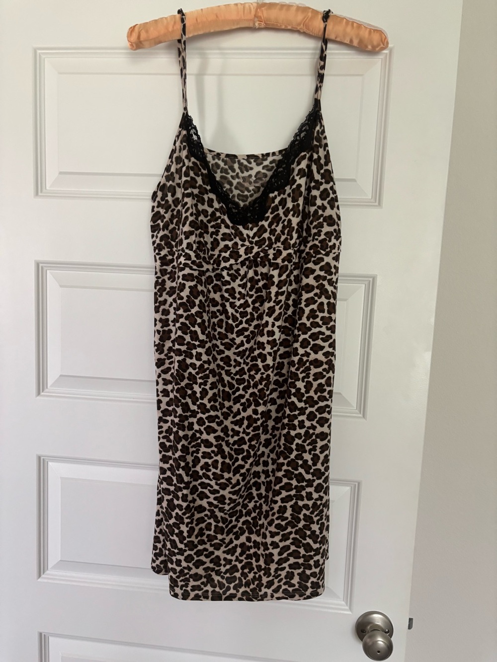 Leopard Print Lace-Trim Slip Dress - Brown/Black